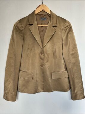 Satin Notch-Lapel Blazer in Gold /Padded Shoulders